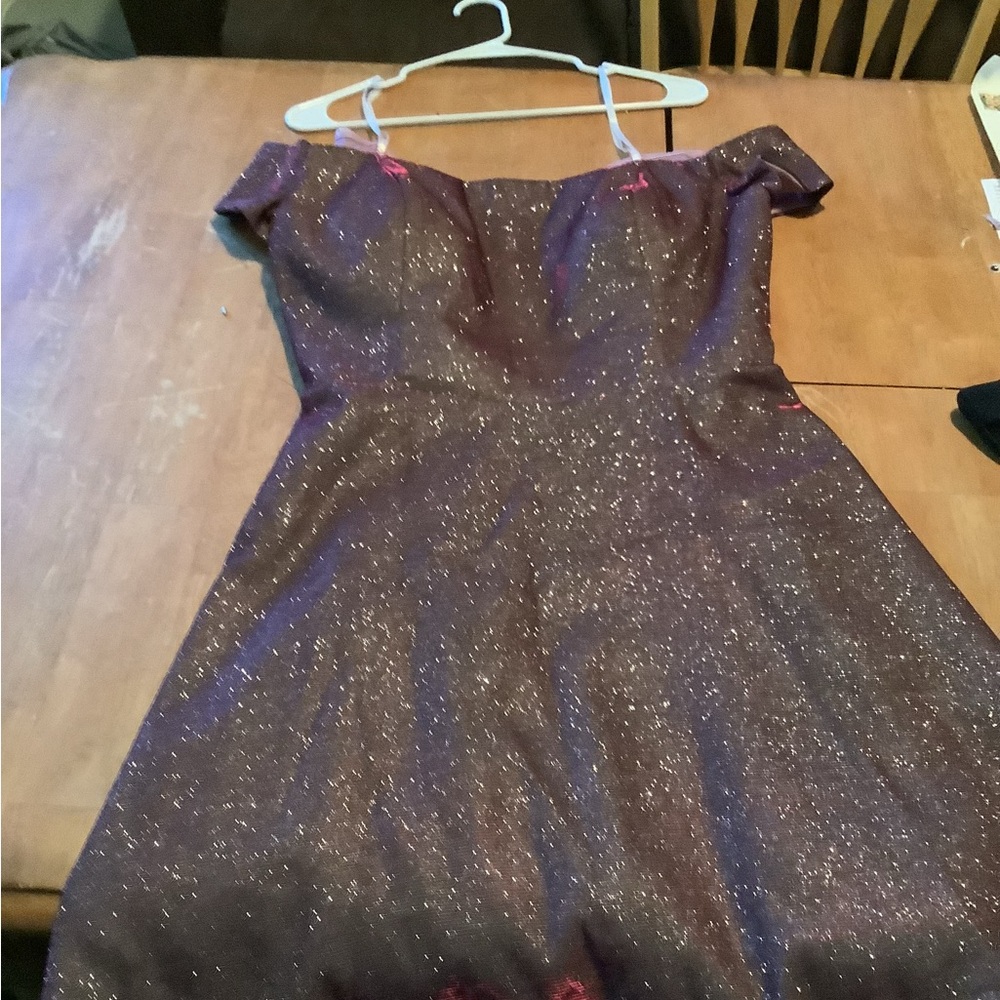 Alyce Paris Glittering Purple Off-Shoulder Dress